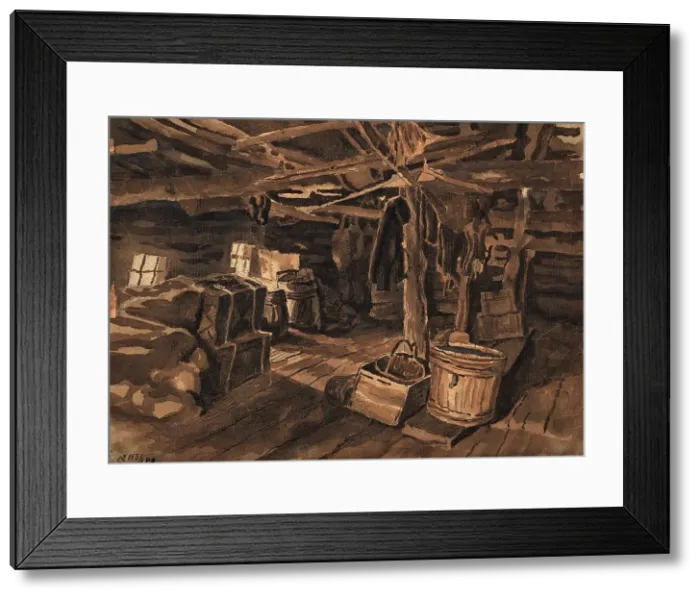 Framed Print : The inside of a barn in the village of Selivanikha, 1907. Creator: Dmitrii Innokent'evich Karatanov Framed Print : The inside of a barn in the village of Selivanikha, 1907. Creator: Dmitrii Innokent'evich Karatanov