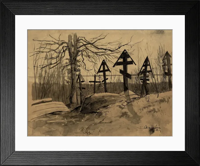 Framed Print : Cemetery in Selivanikha, 1907. Creator: Dmitrii Innokent'evich Karatanov Framed Print : Cemetery in Selivanikha, 1907. Creator: Dmitrii Innokent'evich Karatanov
