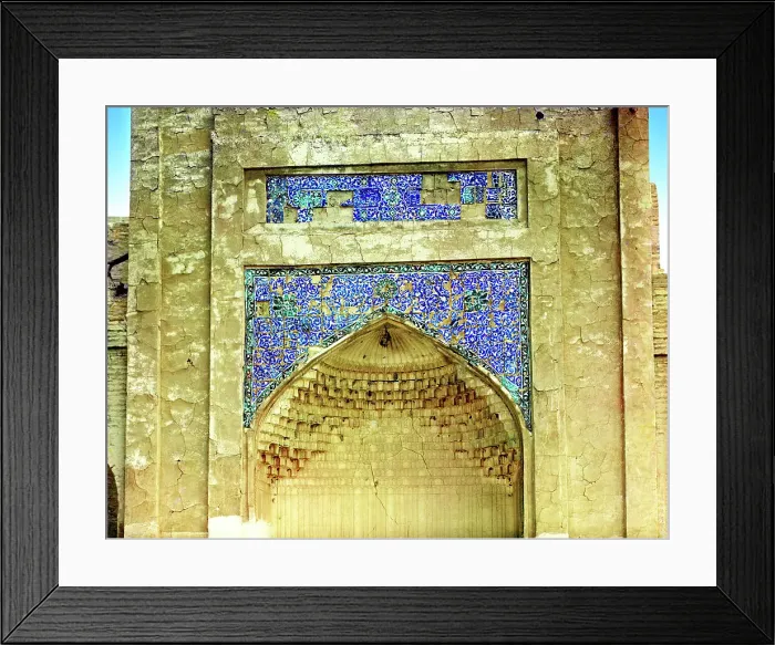 Framed Print : Drawings on tiles above gates into the tsar's tomb, Bogoeddin, Bukhara, between 1905 and 1915. Creator: Sergey Mikhaylovich Prokudin-Gorsky Framed Print : Drawings on tiles above gates into the tsar's tomb, Bogoeddin, Bukhara, between 1905 and 1915. Creator: Sergey Mikhaylovich Prokudin-Gorsky