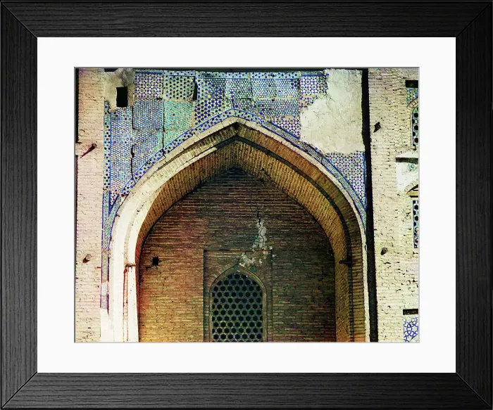 Framed Print : Detail of left side of Duan-Beggi medrese, Bukhara, between 1905 and 1915. Creator: Sergey Mikhaylovich Prokudin-Gorsky Framed Print : Detail of left side of Duan-Beggi medrese, Bukhara, between 1905 and 1915. Creator: Sergey Mikhaylovich Prokudin-Gorsky