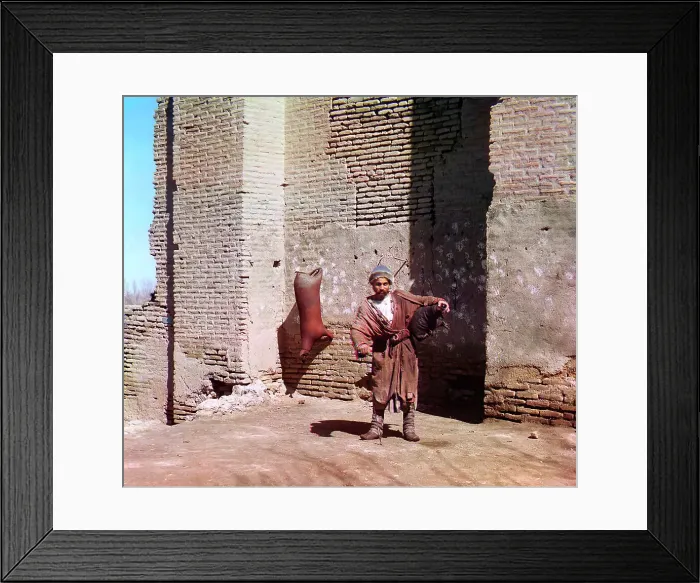 Framed Print : Water-carrier, Samarkand, between 1905 and 1915. Creator: Sergey Mikhaylovich Prokudin-Gorsky Framed Print : Water-carrier, Samarkand, between 1905 and 1915. Creator: Sergey Mikhaylovich Prokudin-Gorsky