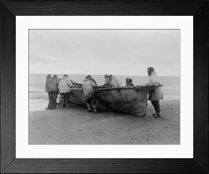 Framed Print : Launching the whale boat-Cape Prince of Wales, c1929. Creator: Edward Sheriff Curtis Framed Print : Launching the whale boat-Cape Prince of Wales, c1929. Creator: Edward Sheriff Curtis