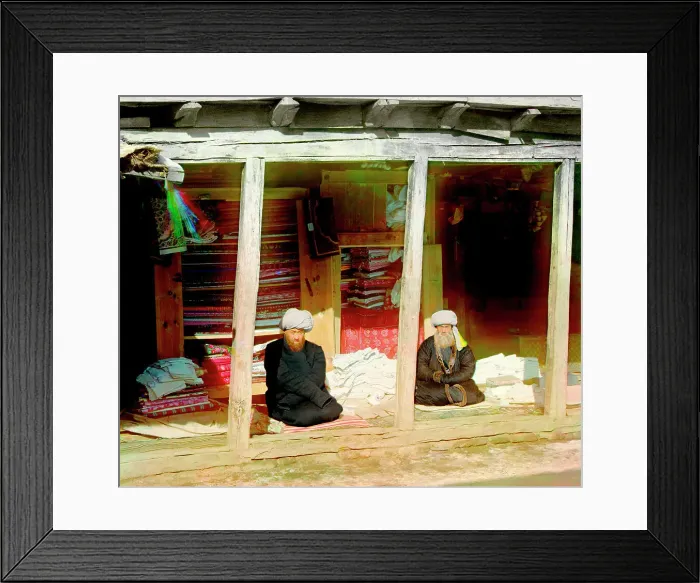 Framed Print : Fabric merchants in the Registan, Samarkand, between 1905 and 1915. Creator: Sergey Mikhaylovich Prokudin-Gorsky Framed Print : Fabric merchants in the Registan, Samarkand, between 1905 and 1915. Creator: Sergey Mikhaylovich Prokudin-Gorsky