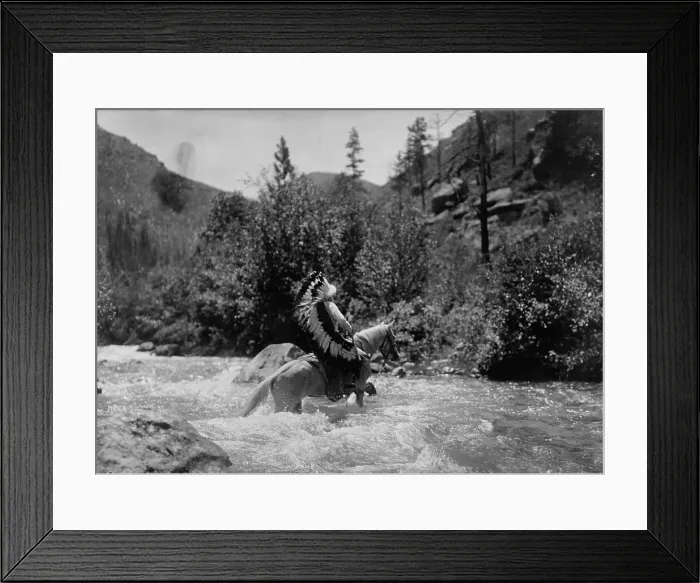 Framed Print : Bullchief at the ford, c1905. Creator: Edward Sheriff Curtis Framed Print : Bullchief at the ford, c1905. Creator: Edward Sheriff Curtis