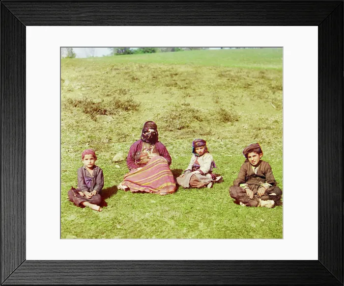 Framed Print : Kurd woman with children [Artvin], between 1905 and 1915. Creator: Sergey Mikhaylovich Prokudin-Gorsky