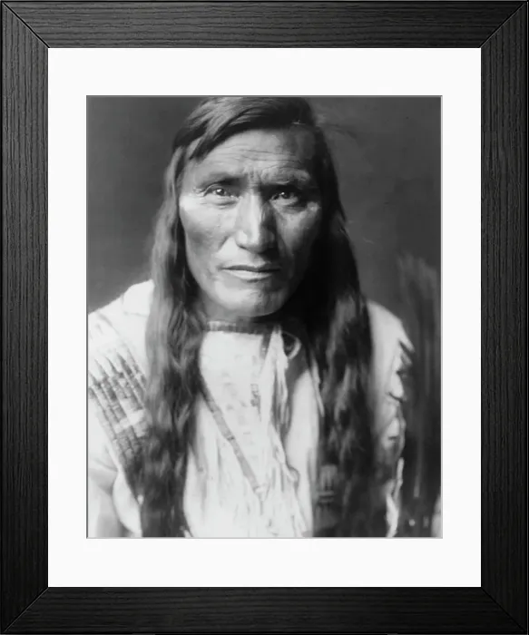 Framed Print : Head Dress-Atsina, c1908. Creator: Edward Sheriff Curtis Framed Print : Head Dress-Atsina, c1908. Creator: Edward Sheriff Curtis