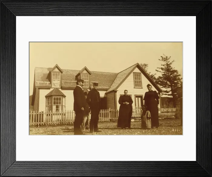 Framed Print : Unidentified group of people, three men, two women, a child and a dog standing in front... 1894 &95 Creator: Alfred Lee Broadbent. Unidentified group of people, three men, two women, a child and a dog standing in front Framed Print : Unidentified group of people, three men, two women, a child and a dog standing in front... 1894 &95 Creator: Alfred Lee Broadbent. Unidentified group of people, three men, two women, a child and a dog standing in front