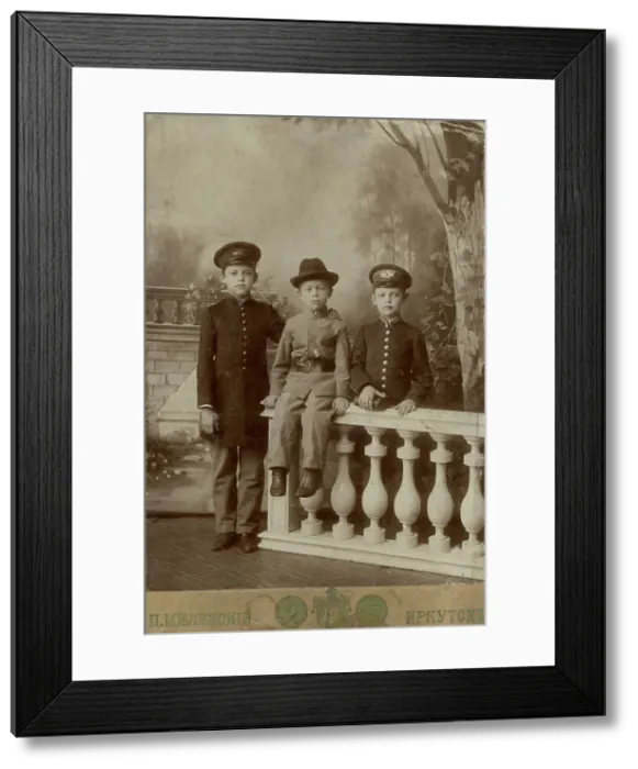 Framed Print : Portrait of three high school students, 1900. Creator: PA Milevskii Framed Print : Portrait of three high school students, 1900. Creator: PA Milevskii