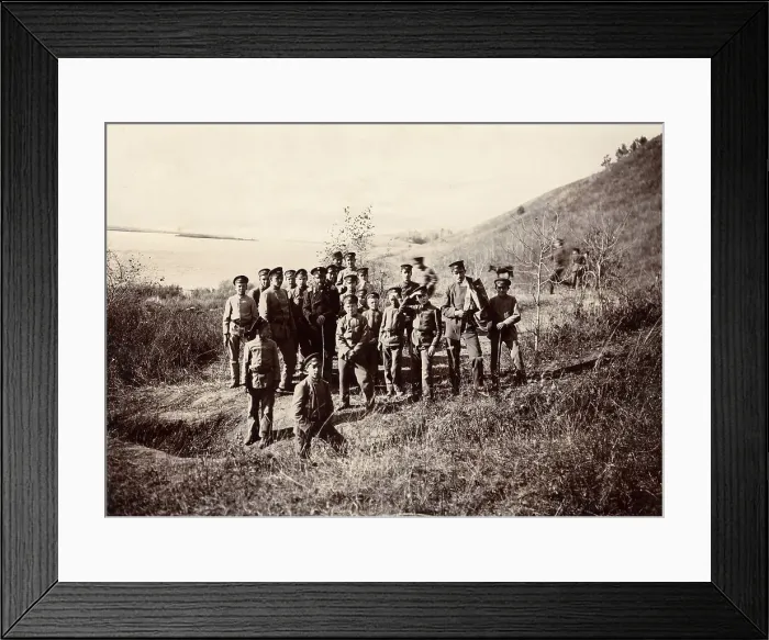 Framed Print : A group of Irkutsk high school students with a teacher on the bank of the river (Ushakovka), 1900. Creators: I. A. Podgorbunskii, V. I. Podgorbunskii Framed Print : A group of Irkutsk high school students with a teacher on the bank of the river (Ushakovka), 1900. Creators: I. A. Podgorbunskii, V. I. Podgorbunskii