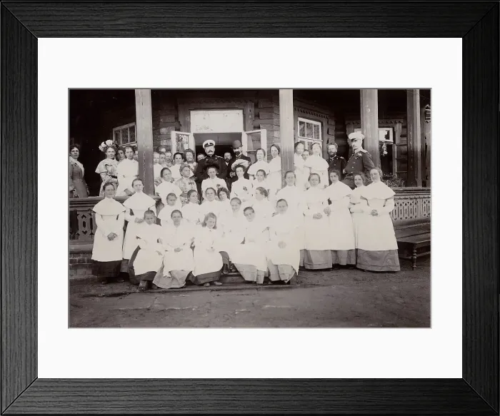 Framed Print : A group of students from the Maiden Institute with teachers on the porch of the dacha, 1900. Creators: I. A. Podgorbunskii, V. I. Podgorbunskii Framed Print : A group of students from the Maiden Institute with teachers on the porch of the dacha, 1900. Creators: I. A. Podgorbunskii, V. I. Podgorbunskii