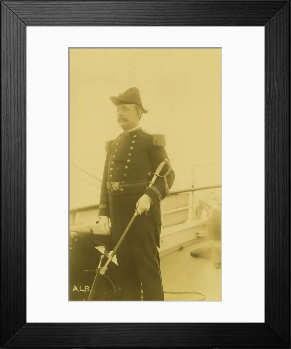 Framed Print : Webber, a naval officer or ship captain, three-quarter length portrait, standing...1894 or 95. Creator: Alfred Lee Broadbent. Webber, a naval officer or ship captain, three-quarter length portrait, standing...1894 or 95 Framed Print : Webber, a naval officer or ship captain, three-quarter length portrait, standing...1894 or 95. Creator: Alfred Lee Broadbent. Webber, a naval officer or ship captain, three-quarter length portrait, standing...1894 or 95
