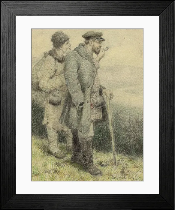 Framed Print : Travelers Walking to a New Settlement in Siberia, 1904. Creator: Boris Vasilievich Smirnov