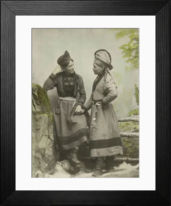 Framed Print : Studio portrait:Two young Sami women dressed in black, 1890-1899. Creator: Helene Edlund Framed Print : Studio portrait:Two young Sami women dressed in black, 1890-1899. Creator: Helene Edlund