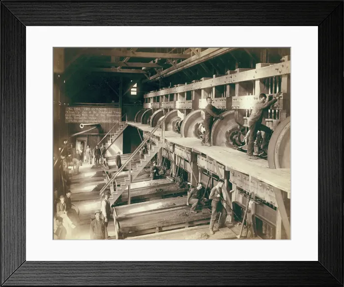Framed Print : The Interior Clean Up day at the Deadwood Terra Gold Stamp Mill, one of the Homestake... 1888. Creator: John C. H. Grabill. The Interior Clean Up day at the Deadwood Terra Gold Stamp Mill, one of the Homestake... 1888 Framed Print : The Interior Clean Up day at the Deadwood Terra Gold Stamp Mill, one of the Homestake... 1888. Creator: John C. H. Grabill. The Interior Clean Up day at the Deadwood Terra Gold Stamp Mill, one of the Homestake... 1888