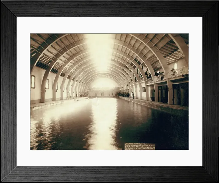 Framed Print : Hot Springs, SD Interior of largest plunge bath in US on FE and MV R'y, 1891. Creator: John C. H. Grabill Framed Print : Hot Springs, SD Interior of largest plunge bath in US on FE and MV R'y, 1891. Creator: John C. H. Grabill