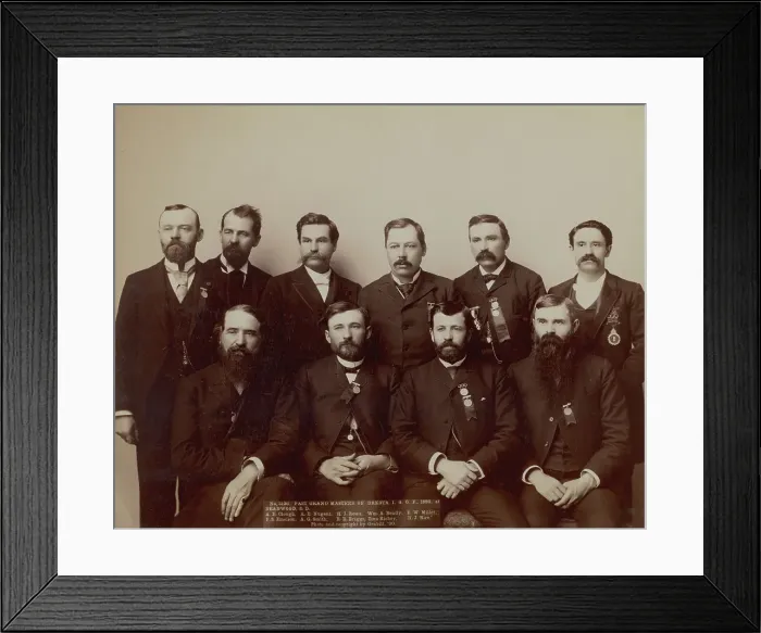 Framed Print : Past Grand Masters of Dakota IOO F, 1890, at Deadwood, SD AE Clough, AENugent, HJ Rowe... 1890. Creator: John C. H. Grabill Framed Print : Past Grand Masters of Dakota IOO F, 1890, at Deadwood, SD AE Clough, AENugent, HJ Rowe... 1890. Creator: John C. H. Grabill