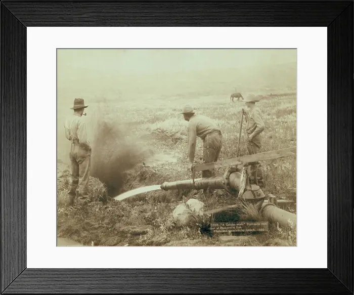 Framed Print : A Golden work Hydroulic [sic] mining at Rockdrville [ie Rockerville], Dak, 1889. Creator: John C. H. Grabill