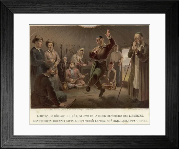 Framed Print : Interior of the tent of the Sultan of the Inner Kyrgyz Horde, Devlet-Girey, 1862. Creator: Karlis Huns Framed Print : Interior of the tent of the Sultan of the Inner Kyrgyz Horde, Devlet-Girey, 1862. Creator: Karlis Huns