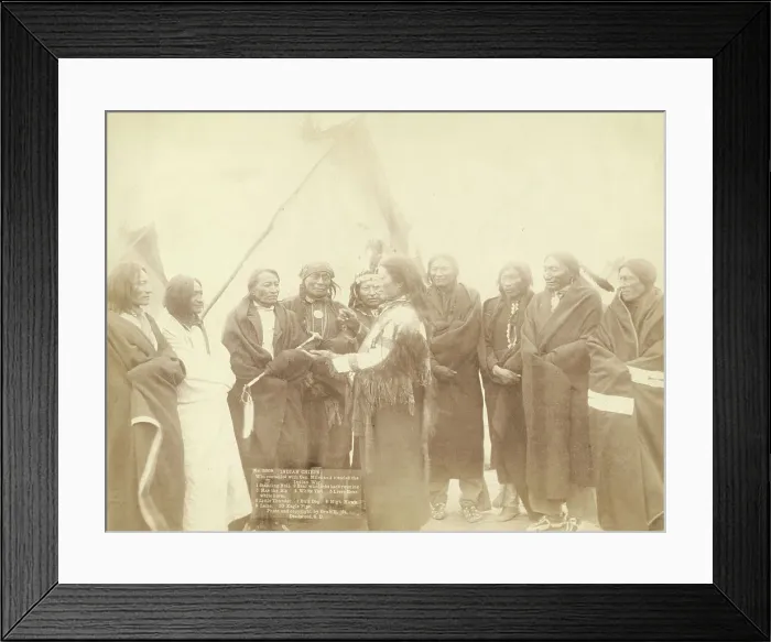 Framed Print : Indian chiefs who counciled with Gen Miles and setteled [sic] the Indian War -- 1 Standing... 1891. Creator: John C. H. Grabill