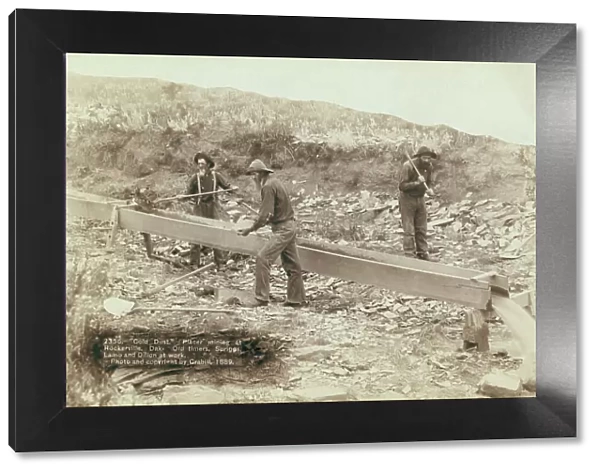 Gold Dust Placer mining at Rockerville, Dak Old timers, Spriggs, Lamb and Dillon at work, 1889. Creator: John C. H. Grabill