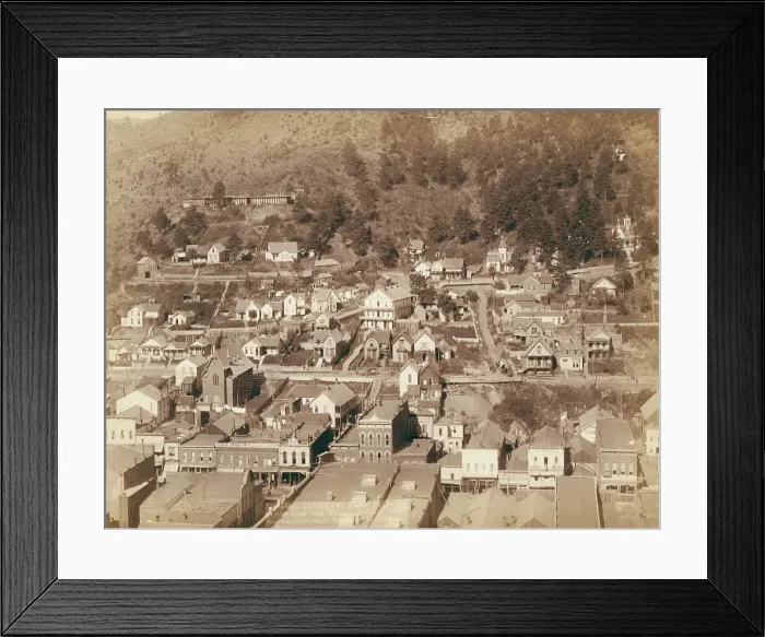 Framed Print : Altitude Part of Deadwood as seen from big flume, showing steps, stairways... between 1887 and 92. Creator: John C. H. Grabill Framed Print : Altitude Part of Deadwood as seen from big flume, showing steps, stairways... between 1887 and 92. Creator: John C. H. Grabill