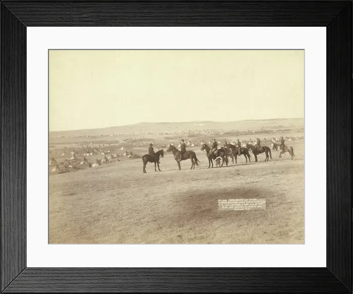 Framed Print : Gen Miles and staff viewing the largest hostile Indian Camp in the US, near Pine... c1891. Creator: John C. H. Grabill Framed Print : Gen Miles and staff viewing the largest hostile Indian Camp in the US, near Pine... c1891. Creator: John C. H. Grabill