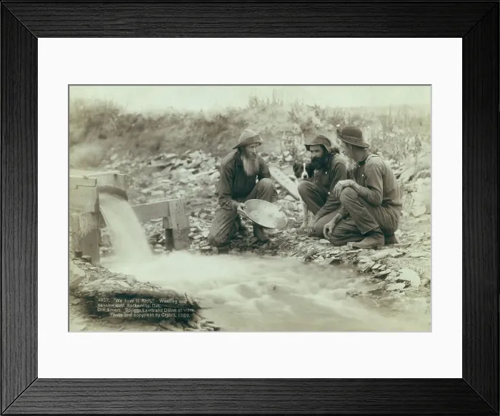 Framed Print : We have it rich Washing and panning gold, Rockerville, Dak Old timers, Spriggs, Lamb... 1889. Creator: John C. H. Grabill Framed Print : We have it rich Washing and panning gold, Rockerville, Dak Old timers, Spriggs, Lamb... 1889. Creator: John C. H. Grabill