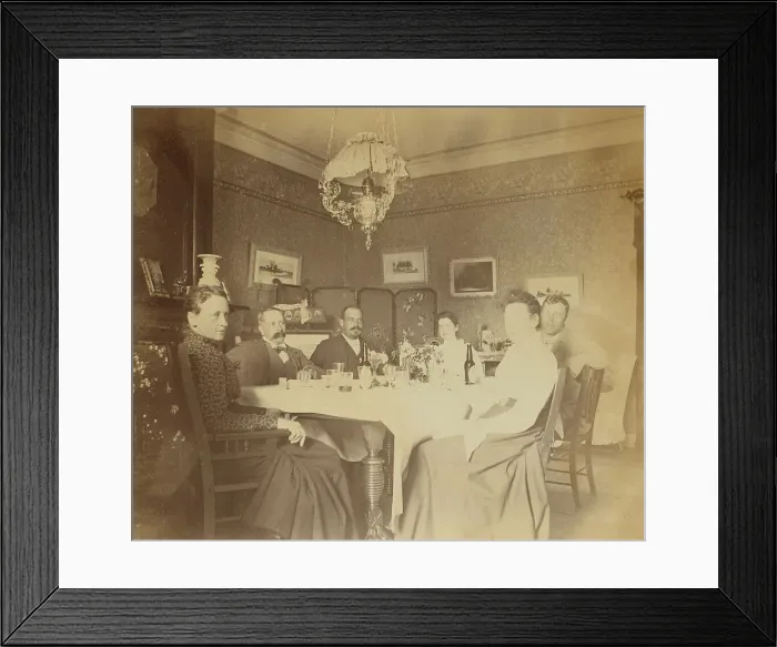 Framed Print : A meal with friends in the drawing room, Dom Smith, Vladivostok, Russia, (1899?). Creator: Frederick S. Pray Framed Print : A meal with friends in the drawing room, Dom Smith, Vladivostok, Russia, (1899?). Creator: Frederick S. Pray