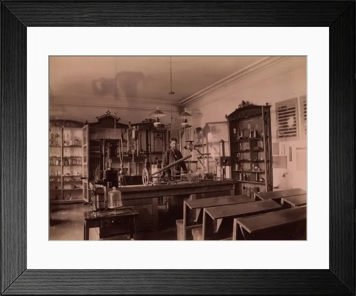 Framed Print : Physics Lab of the Real School in Tyumen, 1889. Creator: N Terekhov