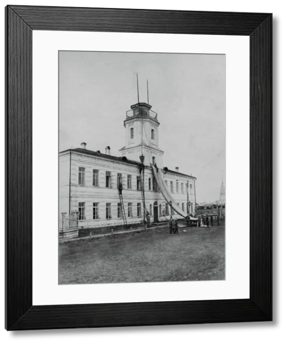 Framed Print : Irkutsk police fire brigade. Exercise with a rescue sheet and a rescue basket, 1894. Creator: R Prorokov Framed Print : Irkutsk police fire brigade. Exercise with a rescue sheet and a rescue basket, 1894. Creator: R Prorokov