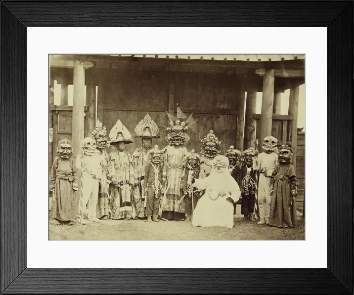Framed Print : Lamas in masks and costumes participating in a religious dance (tsam)... 1880-1889. Creator: Peter Adamovich Milevskiy Framed Print : Lamas in masks and costumes participating in a religious dance (tsam)... 1880-1889. Creator: Peter Adamovich Milevskiy