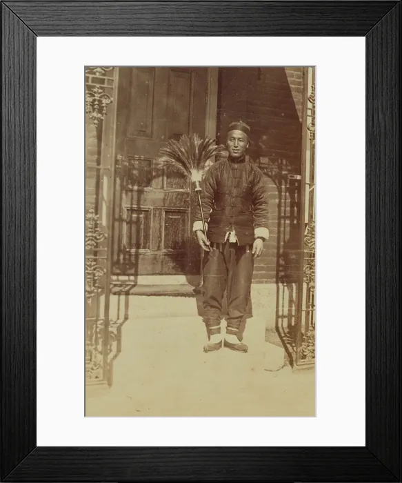 Framed Print : Thune Chin Sin, a Chinese house servant and errand boy, holding feather duster... 1899. Creator: Eleanor Lord Pray Framed Print : Thune Chin Sin, a Chinese house servant and errand boy, holding feather duster... 1899. Creator: Eleanor Lord Pray