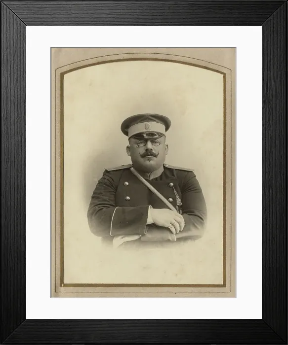 Framed Print : Firefighter A.F. Domishkevich in uniform, late 19th cent - early 20th cent. Creator: Til Serebrin Framed Print : Firefighter A.F. Domishkevich in uniform, late 19th cent - early 20th cent. Creator: Til Serebrin