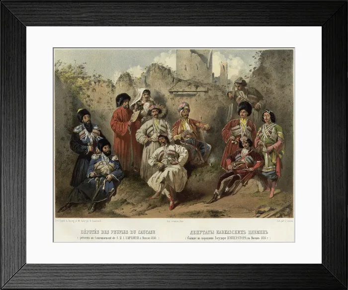 Framed Print : Deputies of the Caucasian tribes (who were at the coronation of the Sovereign Emperor..), 1862. Creator: Nicolas Aleksandrovich Sauerweid Framed Print : Deputies of the Caucasian tribes (who were at the coronation of the Sovereign Emperor..), 1862. Creator: Nicolas Aleksandrovich Sauerweid