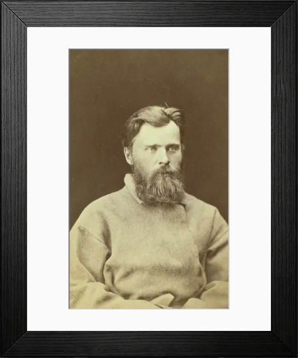 Framed Print : Half-length portrait of a man, dressed in convict clothing, facing right, between 1880 and 1886. Creator: Unknown Framed Print : Half-length portrait of a man, dressed in convict clothing, facing right, between 1880 and 1886. Creator: Unknown