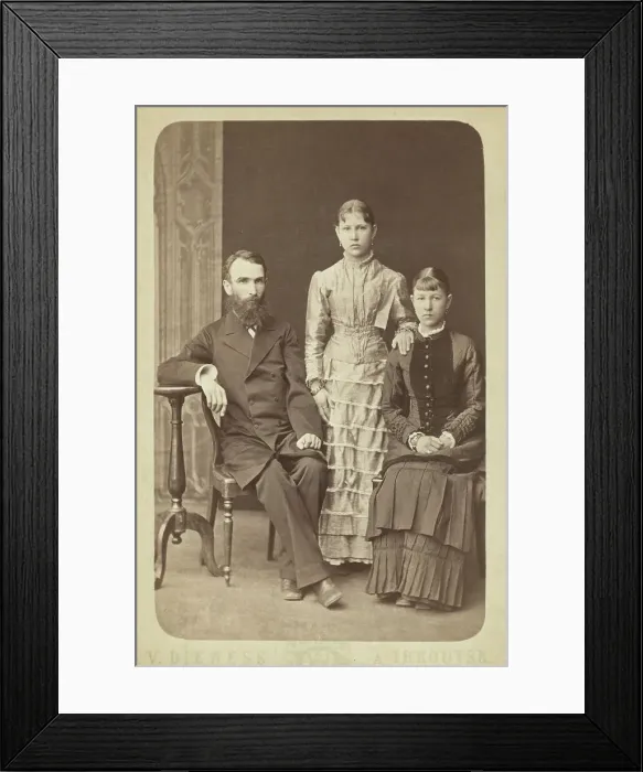 Framed Print : Family portrait of an unidentified man and his two daughters, 1885. Creator: Unknown Framed Print : Family portrait of an unidentified man and his two daughters, 1885. Creator: Unknown