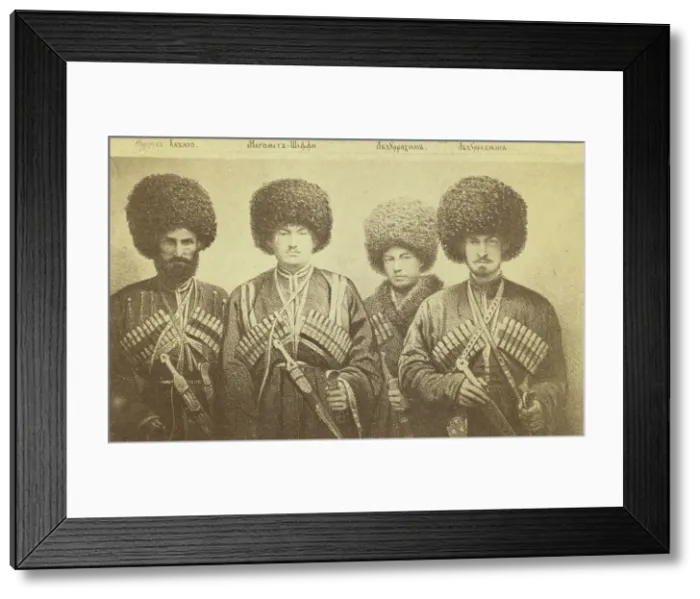 Framed Print : Group portrait of four men from Transcaucasus region, between 1870 and 1886. Creator: Unknown Framed Print : Group portrait of four men from Transcaucasus region, between 1870 and 1886. Creator: Unknown