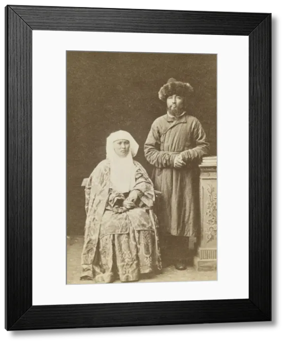 Framed Print : Kazakh man and woman, full-length portrait, between 1870 and 1886. Creator: Unknown Framed Print : Kazakh man and woman, full-length portrait, between 1870 and 1886. Creator: Unknown