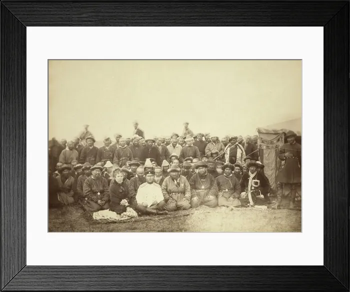 Framed Print : Kirghiz (ie Kazakh) tribesmen with a local Russian Governor and his wife, between 1885 and 1886. Creator: Unknown Framed Print : Kirghiz (ie Kazakh) tribesmen with a local Russian Governor and his wife, between 1885 and 1886. Creator: Unknown
