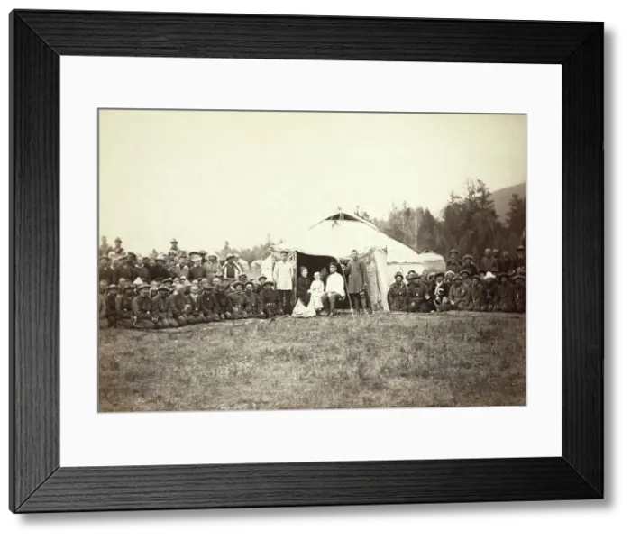 Framed Print : Group of Kirghiz (ie Kazakh) men posing with a local Russian Governor, his... between 1885 and 86. Creator: Unknown Framed Print : Group of Kirghiz (ie Kazakh) men posing with a local Russian Governor, his... between 1885 and 86. Creator: Unknown