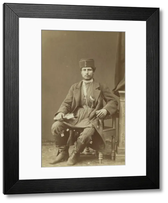 Framed Print : Full-length portrait of Persian man, seated, facing front, between 1870 and 1886. Creator: Unknown Framed Print : Full-length portrait of Persian man, seated, facing front, between 1870 and 1886. Creator: Unknown