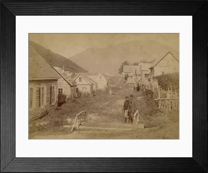 Framed Print : Main street in Petropavlovsk in Kamchatka. View of Mishennaya Sopka, 1890. Creator: Unknown Framed Print : Main street in Petropavlovsk in Kamchatka. View of Mishennaya Sopka, 1890. Creator: Unknown