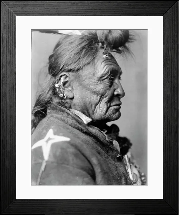 Framed Print : Hoop On the Forehead, Crow Indian, Montana, head-and-shoulders portrait, facing right, c1908. Creator: Edward Sheriff Curtis Framed Print : Hoop On the Forehead, Crow Indian, Montana, head-and-shoulders portrait, facing right, c1908. Creator: Edward Sheriff Curtis
