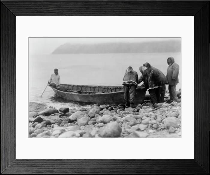 Framed Print : Launching the boat-Little Diomede Island, c1928. Creator: Edward Sheriff Curtis Framed Print : Launching the boat-Little Diomede Island, c1928. Creator: Edward Sheriff Curtis