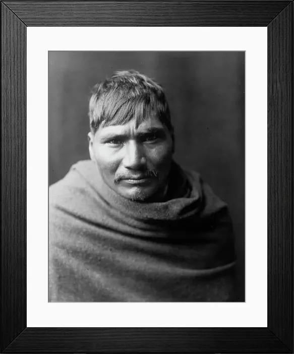 Framed Print : Yaqui man, head-and-shoulders portrait, facing front, c1907. Creator: Edward Sheriff Curtis Framed Print : Yaqui man, head-and-shoulders portrait, facing front, c1907. Creator: Edward Sheriff Curtis