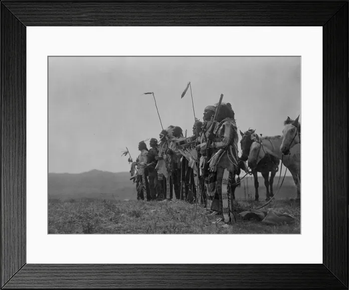 Framed Print : Awaiting the scouts return, Atsina, c1908. Creator: Edward Sheriff Curtis Framed Print : Awaiting the scouts return, Atsina, c1908. Creator: Edward Sheriff Curtis