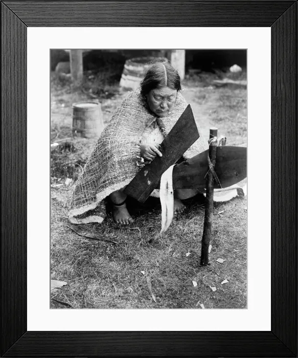 Framed Print : Preparing cedar bark-Nakoaktok, c1914. Creator: Edward Sheriff Curtis Framed Print : Preparing cedar bark-Nakoaktok, c1914. Creator: Edward Sheriff Curtis