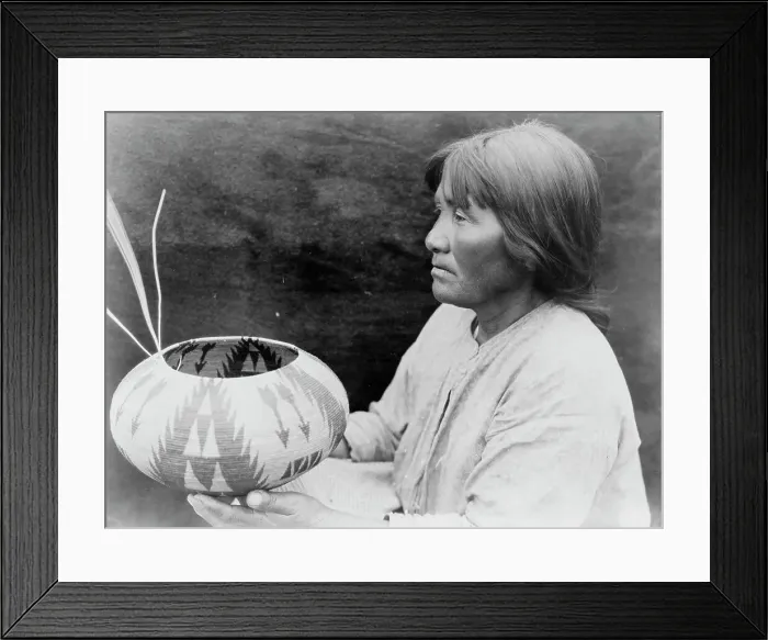 Framed Print : A Lake Mono basket-maker, c1924. Creator: Edward Sheriff Curtis Framed Print : A Lake Mono basket-maker, c1924. Creator: Edward Sheriff Curtis