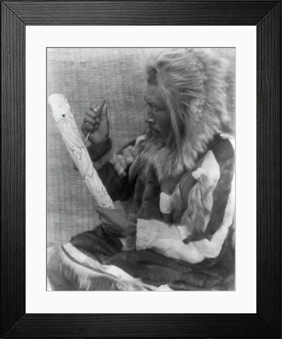 Framed Print : The ivory carver-Nunivak, c1929. Creator: Edward Sheriff Curtis