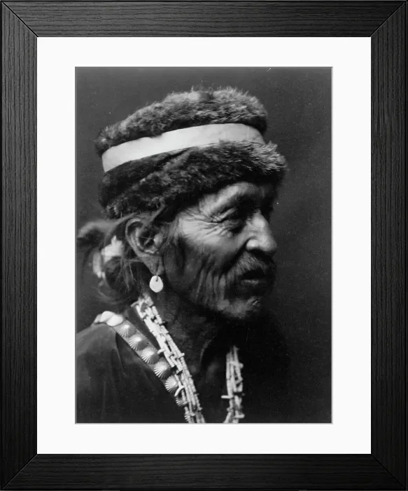 Framed Print : Navajo with fur cap, c1905. Creator: Edward Sheriff Curtis Framed Print : Navajo with fur cap, c1905. Creator: Edward Sheriff Curtis
